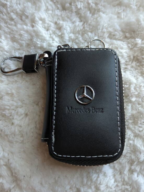 Mercedes-Benz Black Leather Key Case with Ring Benz Fob Zip Case